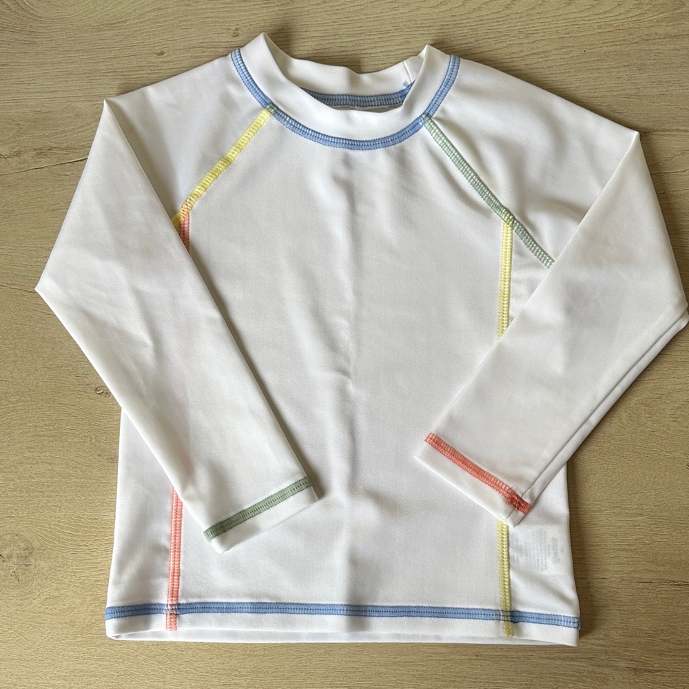 Wonder Nation White Long-Sleeve Rashguard with Multicolor Stitching